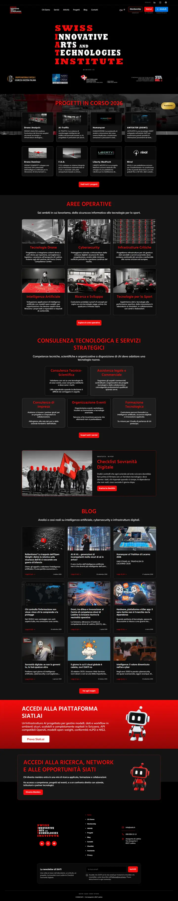 La homepage di siati.ch dall'inizio alla fine: progetti, aree operative, servizi, blog